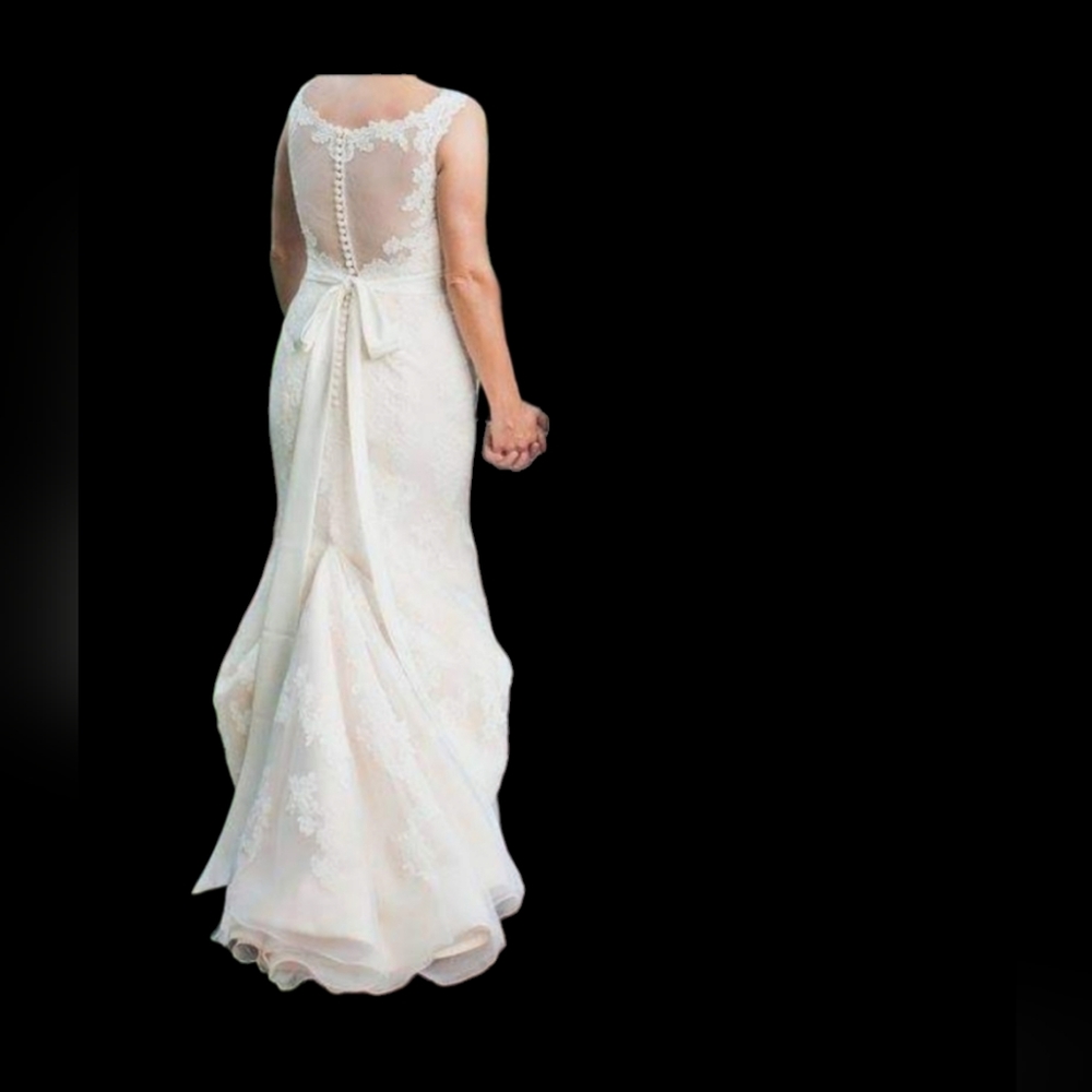 MORI LEE Blush with Lace Overlay Wedding Dress with belt size 10 - Picture 3 of 17